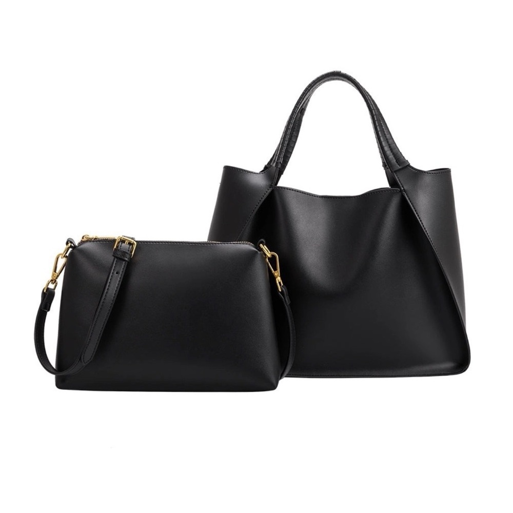 Melie Bianco Megan Minimalist Vegan Leather Tote Set NWT Black